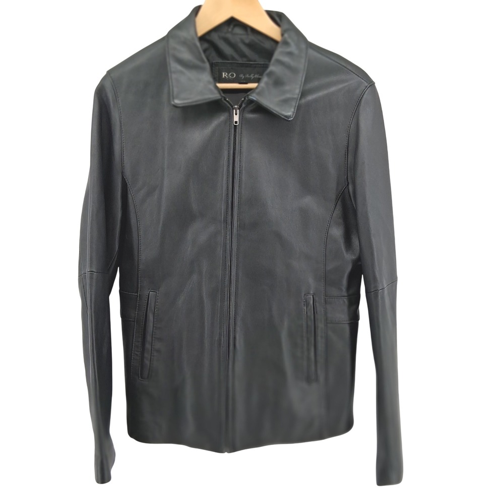 RO By Reilly Olmes Black Leather‎ Jacket Women's Classic Zip Front L